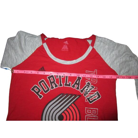 NBA Portland Trail Blazers Long Sleeve Tee Adidas Red Gray M - Picture 7 of 11